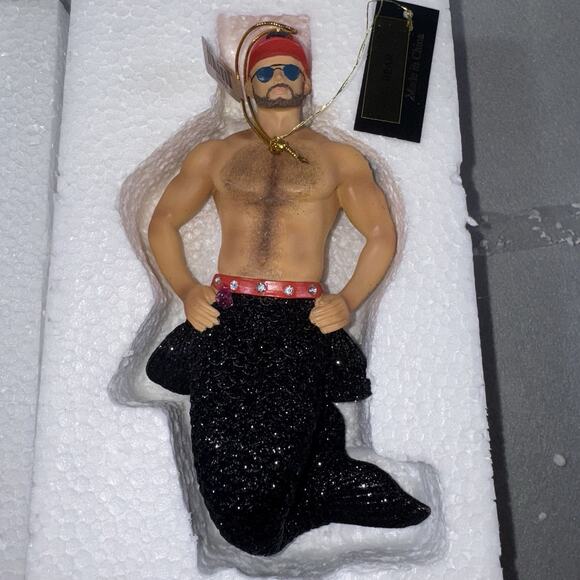 December Diamonds Bear Merman Ornament 2016 Red Cap Black Tail Retired - Picture 7 of 16